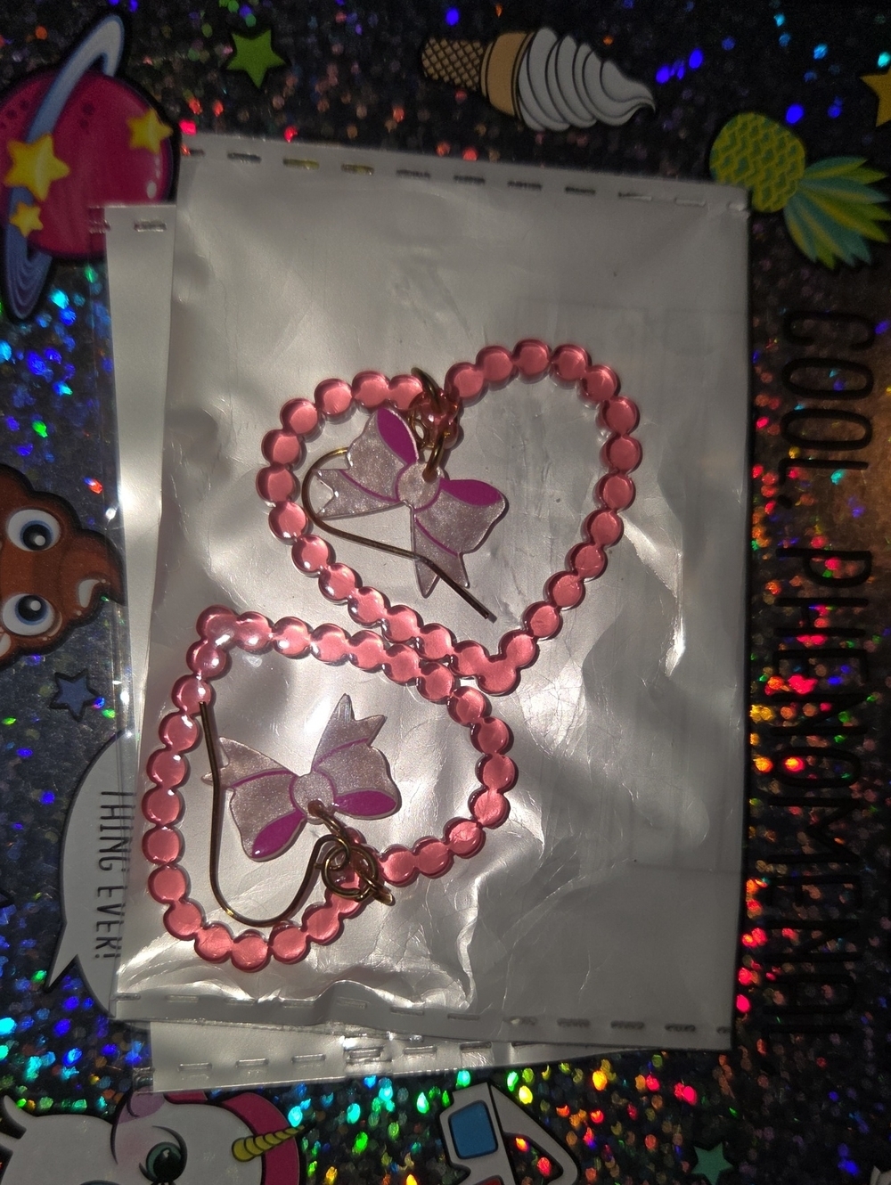 Kids Pink Beaded Bow Earrings Set